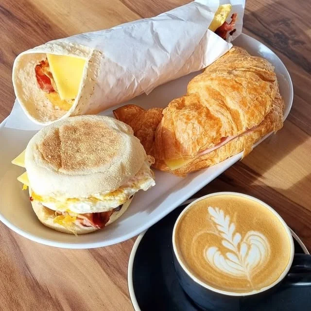 Breakfast wraps, an English muffin and a croissant from Cafe B’Loc
